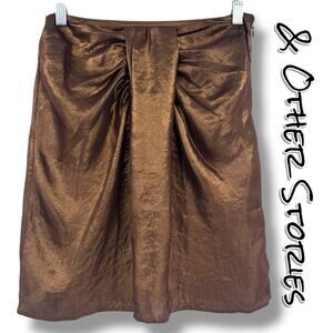 & Other Stories Paris Atelier Bronze Metallic Draped Mini Skirt Womens Size US 4